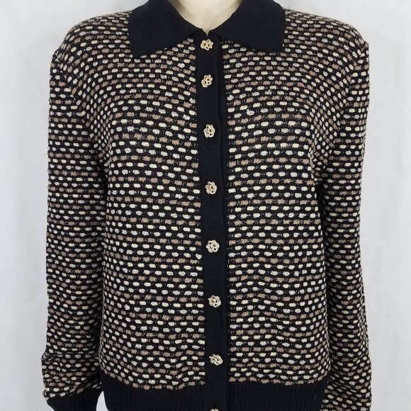 St. John Collection Sweaters - St. John Collection black tan gold buttons cardigan jacket ladies size 12